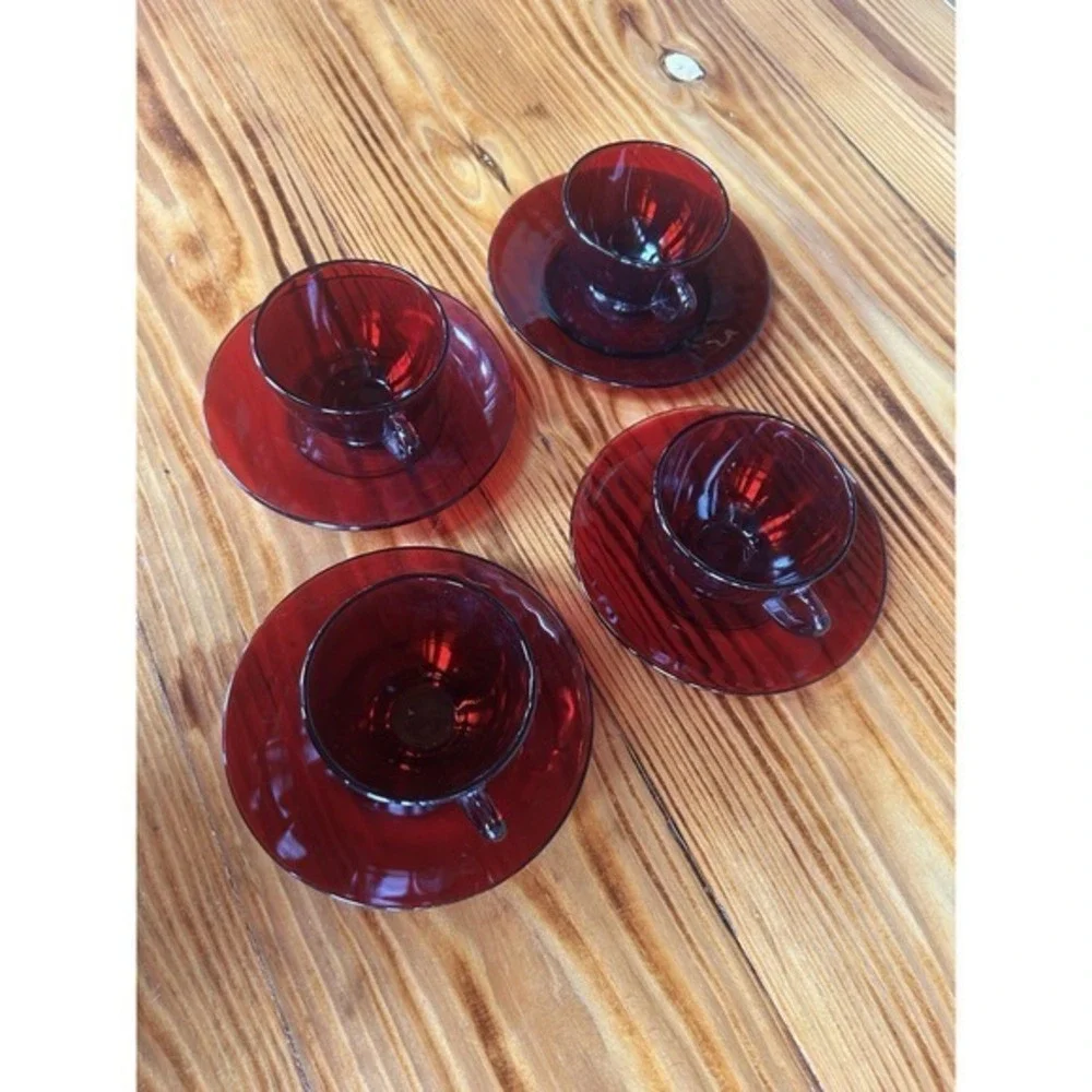 8-PC Vintage Heavy Royal‎ Ruby Red Tea Coffee Cups & Saucer Plates